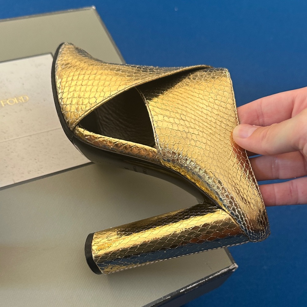 Tom Ford Gold Snakeskin Mules - Picture 7 of 9